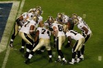 Drew Brees #9 of the New Orleans Saints calls a play in the huddle against of the Indianapolis Colts during Super Bowl XLIV on February 7, 2010 at Sun Life Stadium in Miami Gardens, Florida.Photo by Doug Benc/Getty Images North America ....
