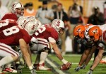 Miami , Fl,. Quarterback Andrew Luck (12) of the Stanford Cardinal calls signals out at the line of scrimmage against the Virginia Tech Hokies during the 2011 Discover Orange Bowl at Sun Life Stadium on January 3, 2011 in Miami, Florida. Stanford won 40-12. Photo by Streeter Lecka/Getty Images ......