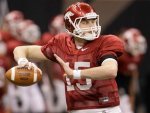 Arkansas quarterback Ryan Mallett prepares to throw to a receiver during a practice for the upcoming Sugar Bowl NCAA college football game against Ohio State in New Orleans, Friday, Dec. 31, 2010. The game will be played at the New Orleans Superdome on 4th January 2011 and will be televised by ESPN . AP Photo/Patrick Semansky ..........